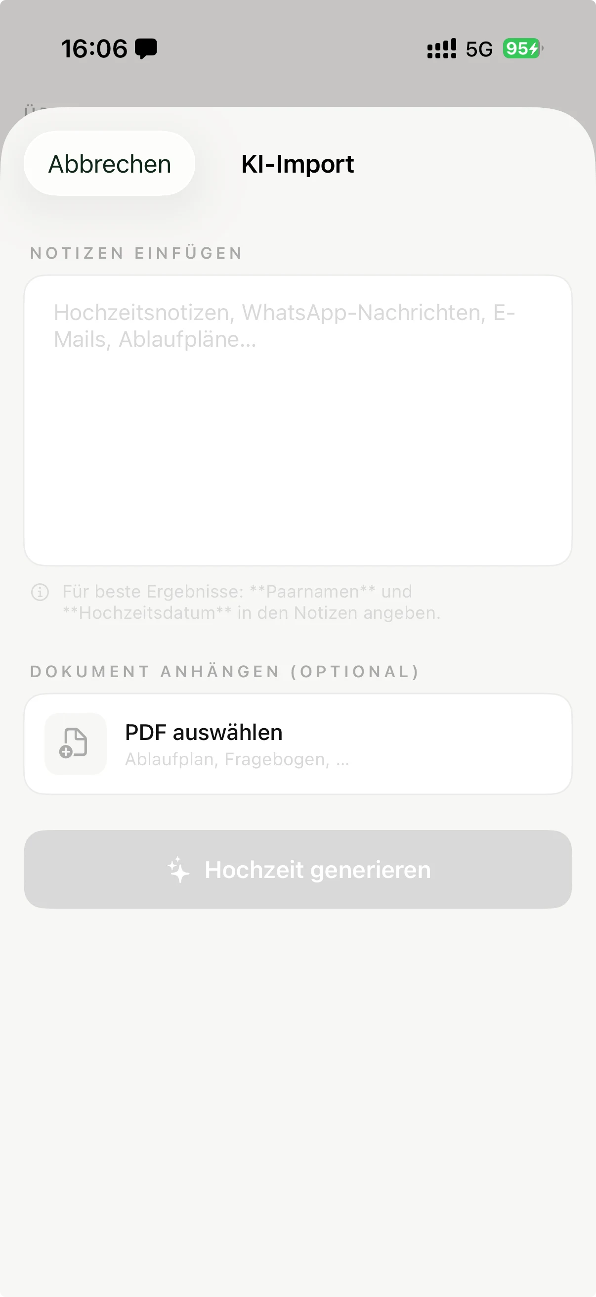 KI-Import — Notizen einfügen